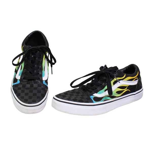 Vans Shoes - Vans Old Skool Glow Flame Black Check Sneakers Juniors 7, Women's 8.5